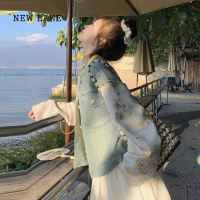 NEW LAKE新中式刺绣牛仔外套女2024春秋新款小个子大学生短款韩系夹克上衣