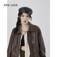 NEW LAKE吵吵家pu皮衣外套女美式复古美拉德穿搭港风小机车服夹克上衣