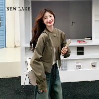 NEW LAKE军绿色工装外套女春秋2024新款小个子设计感休闲百搭短款夹克上衣
