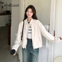 NEW LAKE白色工装外套女早秋2024新款独特看时尚chic休闲百搭夹克