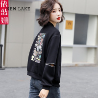 NEW LAKE欧货2024春秋新款休闲棒球服短款外套女装时尚印花夹克小个子上衣