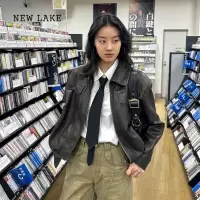 NEW LAKE黑色皮衣外套女2024年新款高级感短款夹克今年流行小个子美式机车