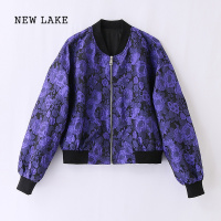 NEW LAKE2024新款女装韩版宽松休闲夹克上衣肌理花纹外套短款棒球服