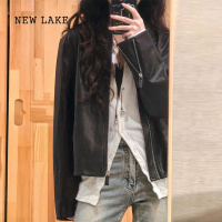 NEW LAKE黑色皮衣外套女2024早新款夹克高级感短款小个子今年流行
