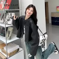 NEW LAKE黑色短款皮衣外套女春秋2024新款美式高级感炸街小个子机车服夹克