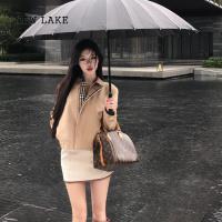 NEW LAKE美拉德复古卡其色韩系拼接夹克外套女百搭英伦风长袖上衣外套