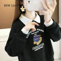 NEW LAKE假两件卫衣少女秋装2024新款初中高中学生休闲打底衫polo领上衣服