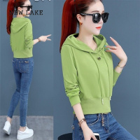 NEW LAKE克莱因蓝连帽卫衣女2024新款春秋装短款收腰韩版长袖薄款上衣外套