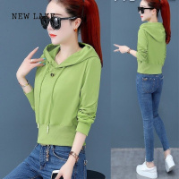 NEW LAKE克莱因蓝连帽卫衣女春新款短款收腰韩版长袖薄款上衣外套2024