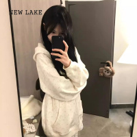 NEW LAKE美式碎花连帽卫衣女春秋新款慵懒风休闲百搭宽松开衫上衣外套薄款