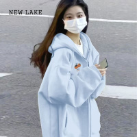 NEW LAKE2024纯棉外套女款新款oversize宽松美式复古开衫卫衣加绒薄款