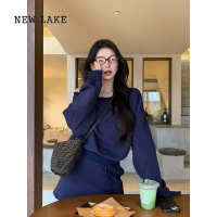 NEW LAKE露思同款美式斜肩卫衣女2024新款松弛感慵懒宽松露肩长袖上衣