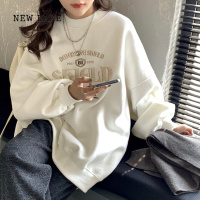 NEW LAKE2024新款女装加绒白色oversize卫衣慵懒风韩版宽松上衣女潮牌
