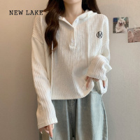 NEW LAKE白色连帽短款卫衣女春秋高腰宽松国风小个子青岛即墨长袖正肩上衣