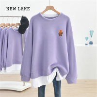 NEW LAKE胖mm假两件卫衣女2024春新款大码女装宽松慵懒风长袖上衣外套