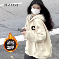 NEW LAKE火拉链开衫卫衣女2024早秋新款冬季加绒宽松上衣ins连帽外套