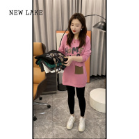 NEW LAKE2024春季新款女士时尚洋气大兜字母卫衣中长款休闲显瘦宽松T恤衫