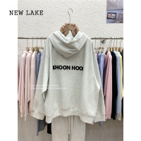 NEW LAKE11AN2024设计感后背字母刺绣宽松连帽开衫卫衣女休闲拉链外套