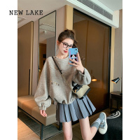 NEW LAKE美拉德圆领卫衣女2024新款小个子抽绳收腰宽松休闲内搭上衣潮