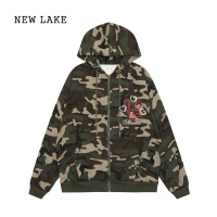 NEW LAKEJMJ 2024美式复古钉珠迷彩连帽开衫卫衣男女宽松休闲街头潮牌外套