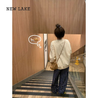 NEW LAKE韩系奶黄色圆领长袖卫衣女早2024新款oversize宽松慵懒风上衣