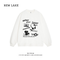 NEW LAKE第五天美式复古潮牌耳机印花圆领卫衣女灰色宽松休闲百搭上衣