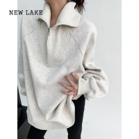 NEW LAKE废柴春秋美式复古高级感外套上衣宽松小众刺绣大翻领卫衣女潮