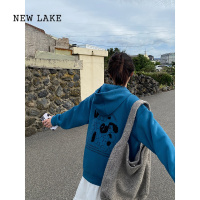 NEW LAKE奶兔星球-自制 加绒刺绣植绒印花拉链连帽卫衣外套女2024新款