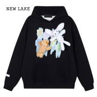 NEW LAKE可爱小毛绒玩偶连帽卫衣女春外套慵懒风宽松情侣帽衫