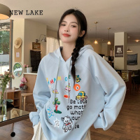 NEW LAKE小吉家大码女装长袖印花连帽卫衣宽松型加绒加厚显瘦百搭上衣