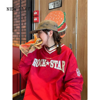 NEW LAKE川川也 美式高街运动球衣卫衣男女街头宽松V领套头长袖上衣秋潮牌