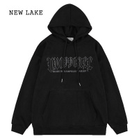 NEW LAKE美式复古字母植绒印花连帽卫衣女春秋甜妹百搭oversize套头衫