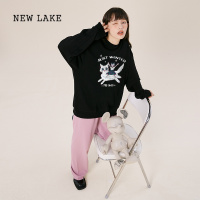 NEW LAKE原创 连帽卫衣女款2024新款季潮流黑色外套高级感 猫咪印花