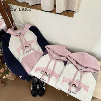 NEW LAKE美式慵懒chic猫咪翅膀插肩袖卫衣女2024宽松情侣连帽上衣