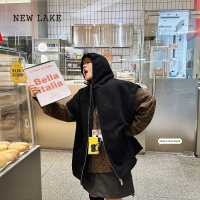 NEW LAKE小姐2024新款韩版宽松复古休闲纯色连帽卫衣马甲开衫女