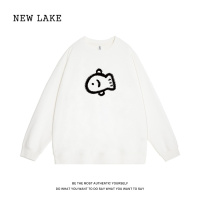 NEW LAKESALT简约手绘小鱼套头圆领卫衣男女加绒oversize百搭情侣上衣