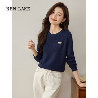 NEW LAKE波浪提花圆领卫衣女宽松休闲2024年秋装新款套头肌理感上衣