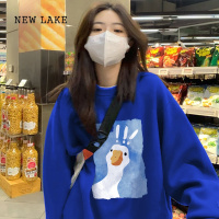 NEW LAKE克莱因蓝圆领卫衣女春秋美式潮牌2024新款宽松长袖设计感上衣