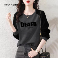 NEW LAKE韩版原创拼接撞色圆领卫衣女2024新款宽松显瘦气质时尚外套衫