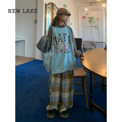 NEW LAKE0918很秀自制 美式复古圆领撞色卫衣女2024新款oversize盐系外套