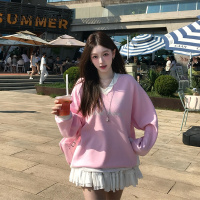 NEW LAKE运动芭蕾风足球衣t恤甜酷V领花边卫衣女2024blokette