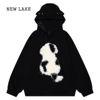 NEW LAKE甜酷风毛绒小狗绑带连帽卫衣女2024新款慵懒风宽松情侣套头衫