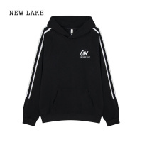 NEW LAKE小杭还没吃饱原创美式三条杠字母刺绣连帽卫衣中性宽松男女潮