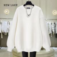 NEW LAKE柠檬黄圆领薄款卫衣女宽松2024春季纯色慵懒风加绒中长款上衣