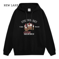 NEW LAKE章若楠同款美式复古黑色连帽卫衣女装2024新款独特看外套