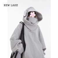 NEW LAKE胖mm特大码300斤美式半高领连帽卫衣女加绒加厚社恐面罩外套