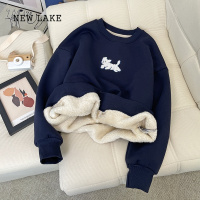 NEW LAKE加绒加厚羊羔绒卫衣女新款韩版宽松厚保暖套头无帽长袖上衣