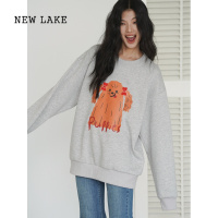 NEW LAKE 数码印花圆领套头卫衣女新款宽松休闲百搭上衣