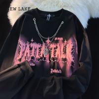 NEW LAKE欧美街头hiphop字母项链长袖t恤女春秋薄款上衣oversize潮牌卫衣