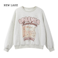 NEW LAKE羊城故事 圆领印花长袖卫衣女2024新款百搭宽松显瘦上衣